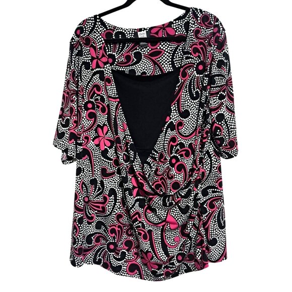 Y2K Studio 1940 Womens Plus Size 22/24W Faux Wrap Built-in Tank Black & Pink Pri - Picture 1 of 7